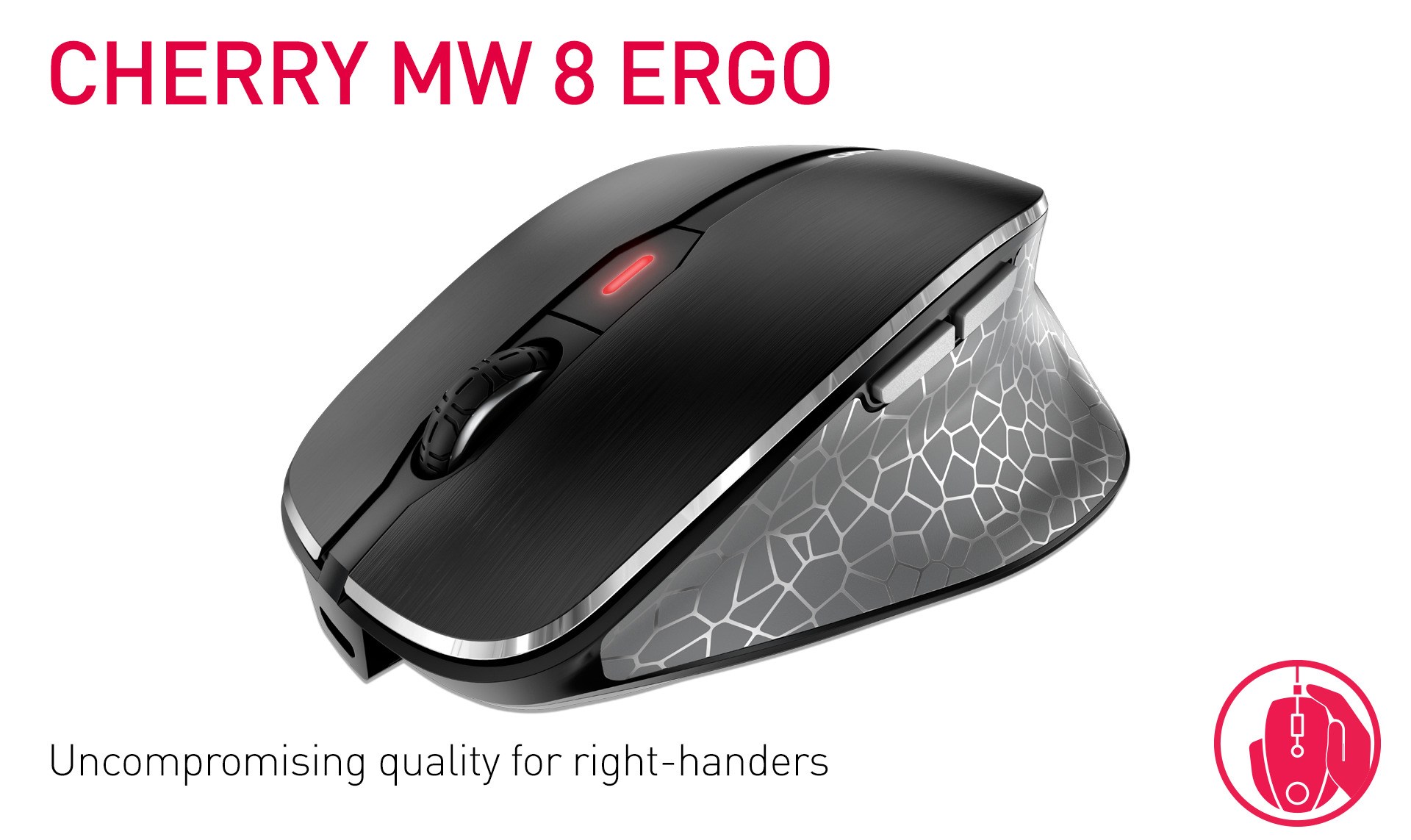 Ratón Ergonómico Inalámbrico CHERRY MW 8C ERGO – Reposapulgar, Bluetooth Y RF 2.4 GHz, Batería Recargable USB-C, 3000 PPP, Negro