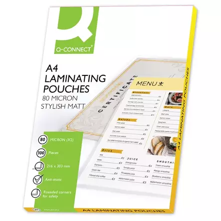 Laminointitasku Q-CONNECT A4 80 mic matta /100 - Kuumalaminointitaskut - 394800 - 1