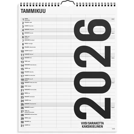 Perhekalenteri 2026 Black and white 5 kolumner (kaksikielinen) - Seinäkalenterit - 398110 - 1