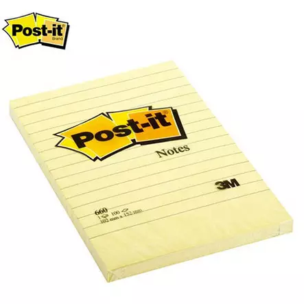 Viestilappu Post-it 660 viivat 102x152 mm keltainen 6kpl/pkt - Viestilaput, muistilaput, kuutiot - 213400 - 1
