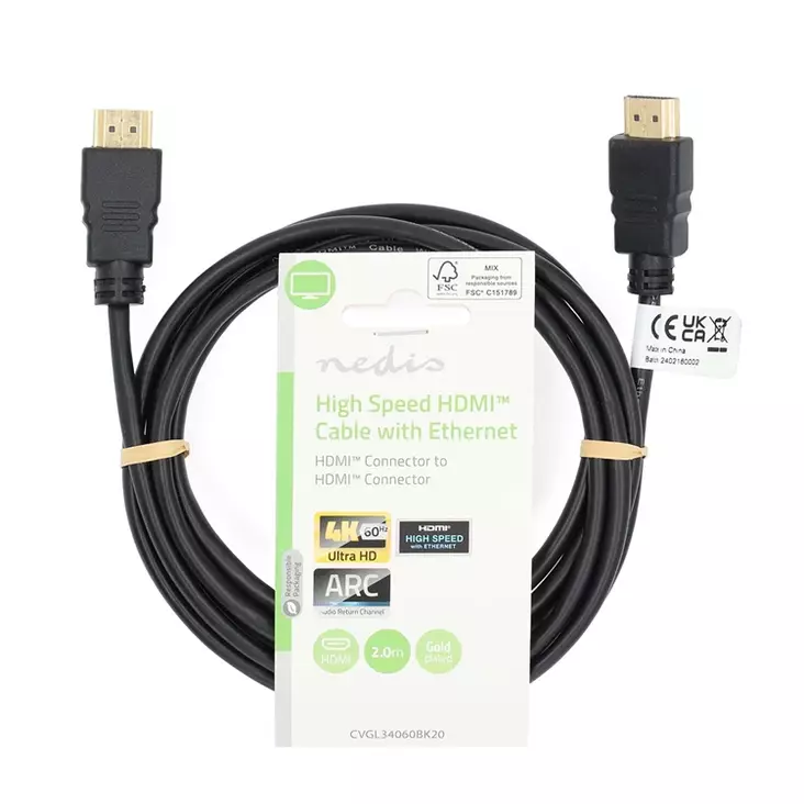 Kaapeli Nedis HDMI 4KÖ60Hz 2 m musta - Näyttö- ja videokaapelit - 394690 - 1