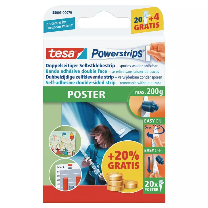 Tesa® julistetarra 2-puolinen 20 x 28mm, 1 kpl=20 tarrapalaa - Liimat, liimarollerit - 58003-00078-20 - 1