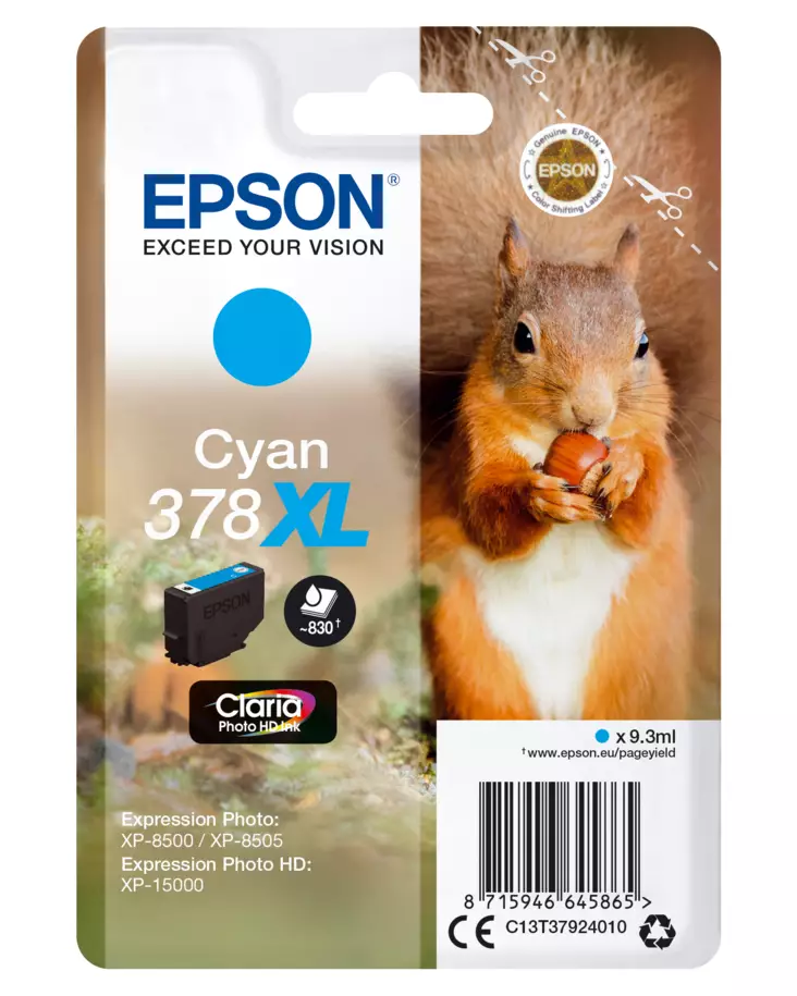 T378 Cyan Ink Cartridge XL - Epson mustesuihkupatruunat - C13T37924010 - 1