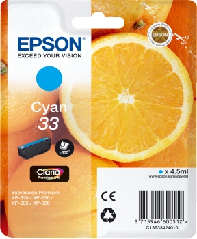 Epson Cyan 33 Claria Premium muste - Epson mustesuihkupatruunat - T33424010 - 1