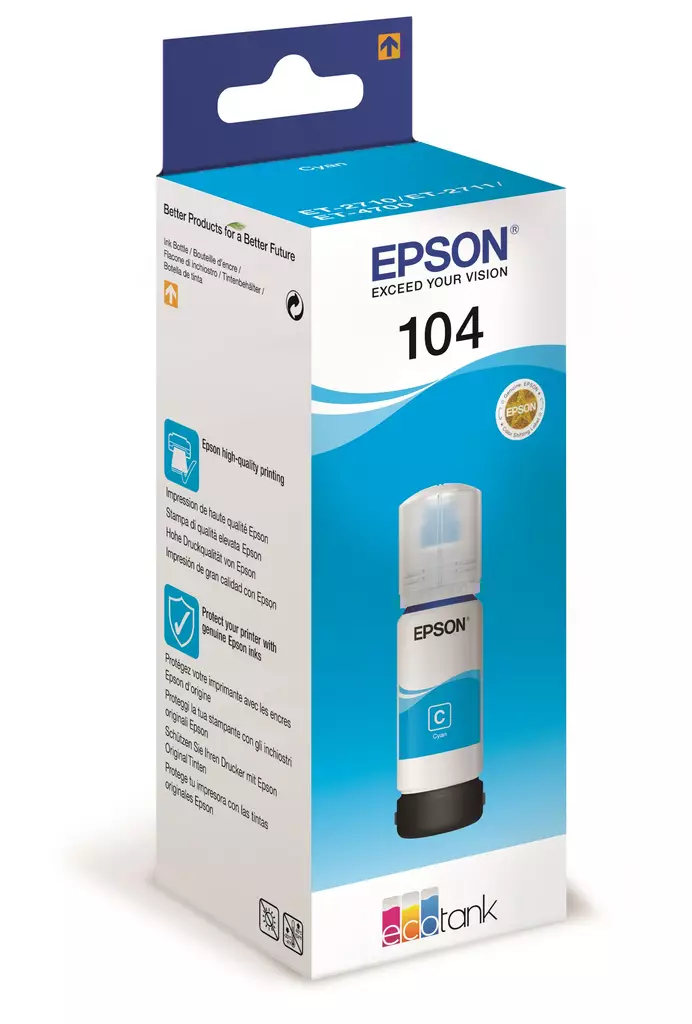 Epson EcoTank T104 Pigment Cyan 70ml - Epson mustesuihkupatruunat - T00P240 - 1