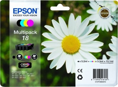 Epson ExHome XP-30/102/202/205/302/402 4-col. - Epson mustesuihkupatruunat - T18064010 - 1