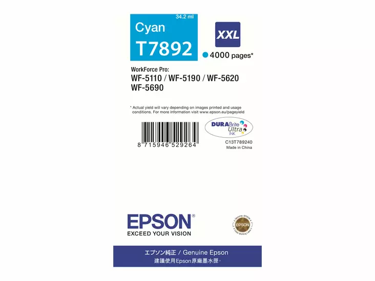 Epson T7892 Cyan 4000 sivua - Epson mustesuihkupatruunat - T789240 - 1