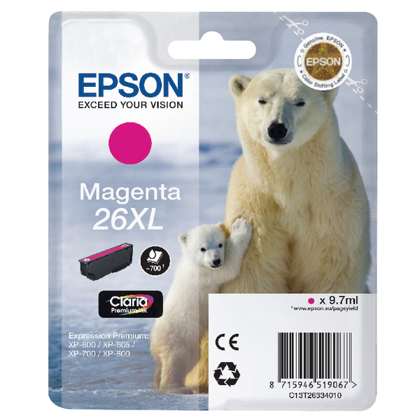 Epson XP510 Magenta XL - Epson mustesuihkupatruunat - T26334010 - 2
