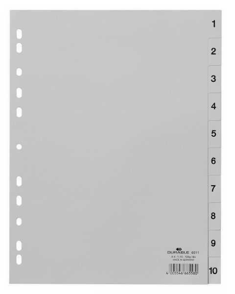 Hakemisto A4 1-10 PP Harmaa - Hakemistot, rekisterit - 651110 - 1