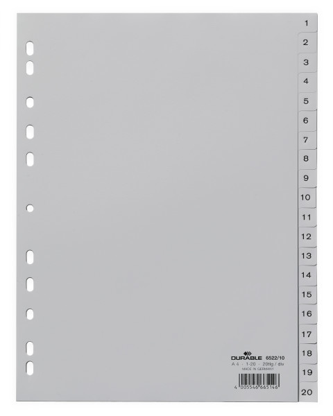 Hakemisto A4 1-20 PP Harmaa - Hakemistot, rekisterit - 652210 - 1