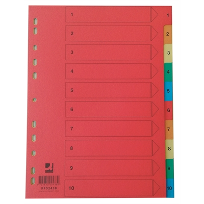 Hakemisto Q-Connect A4 1-10 kartonki värillinen - Hakemistot, rekisterit - 218130 - 2