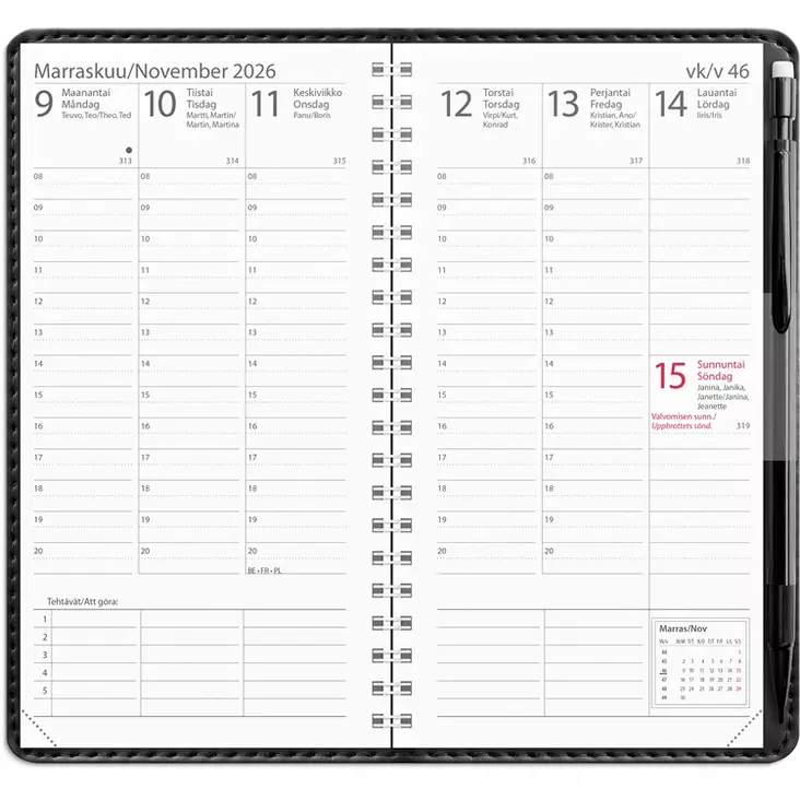 Kalenteri 2026 Plan musta keinonahka (kaksikielinen) - Taskukalenterit - 398020 - 1