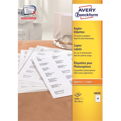 Kopiotarra Avery 18030 70x36/2400kpl - Paperitarra-arkit A5, A4 - 225100 - 1