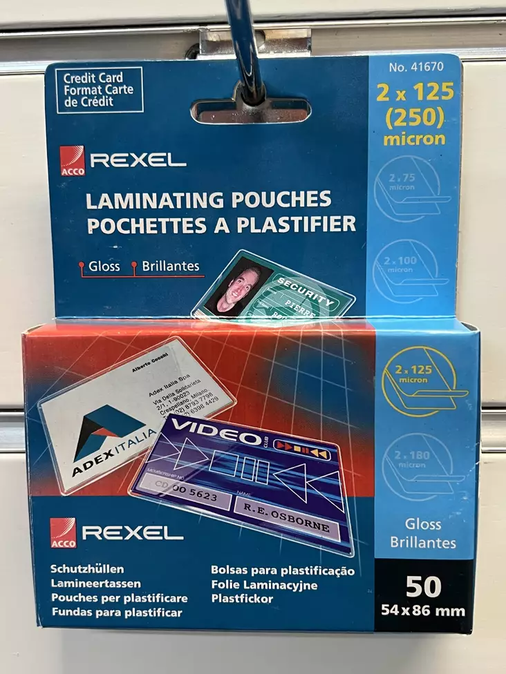 Laminointitasku Rexel 54x86 125mic/50kpl - Kuumalaminointitaskut - 41670 - 3