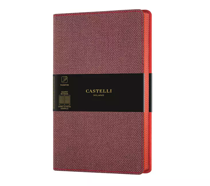 Muistikirja Castelli 13x21cm 224s ruudut Harris Maple Red - Muisti- ja konttorikirjat - 11650 - 1