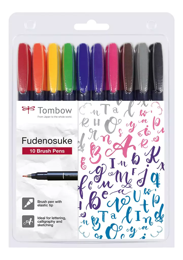 Tombow Brush pen Fudenosuke hard lajitelma (10) - Kalligrafiakynät - TOM13000 - 2