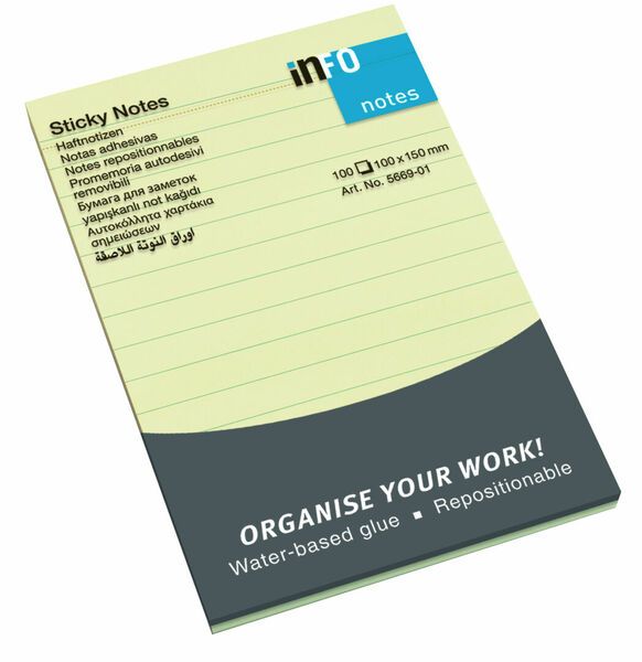 Viestilappu 100x150mm viivat keltainen - Viestilaput, muistilaput, kuutiot - 213440 - 1