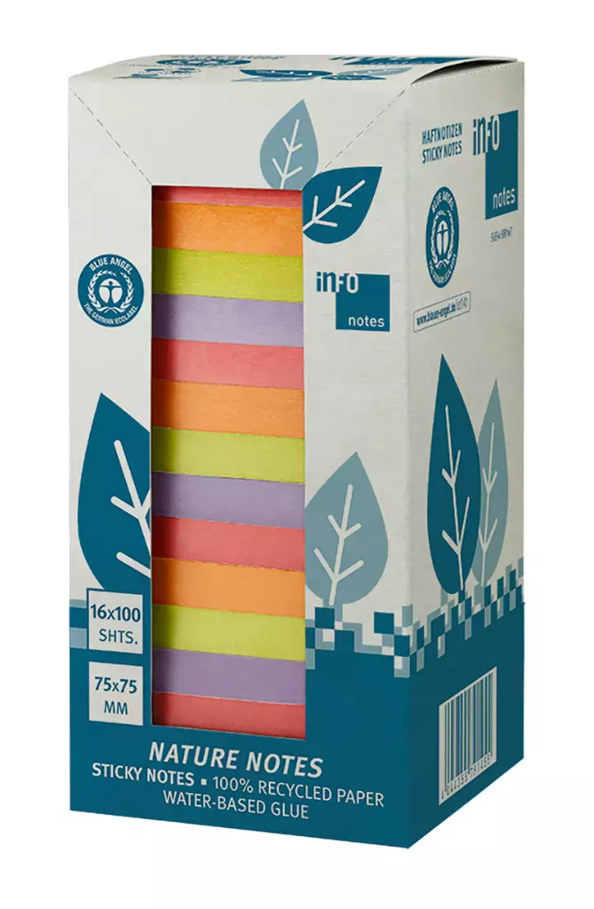 Viestilappu Info Nature Notes 75x75mm värilajitelma 16 kpl - Viestilaput, muistilaput, kuutiot - 17820 - 1