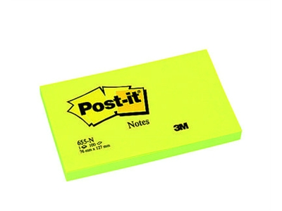 Viestilappu Post-it 655 76X127mm neonvihreä - Viestilaput, muistilaput, kuutiot - 236520 - 1