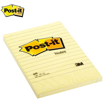 Viestilappu Post-it 660 viivat 102x152 mm keltainen 6kpl/pkt - Viestilaput, muistilaput, kuutiot - 213400 - 1