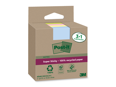 Viestilappu Post-it Super Sticky eco 76x76 lajitelma/4kpl - Viestilaput, muistilaput, kuutiot - 18270 - 1