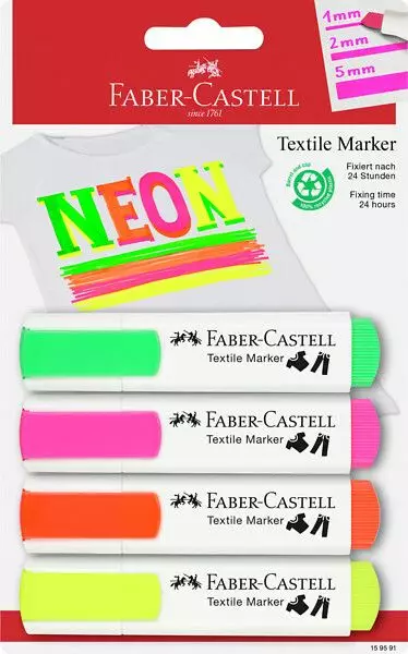 Faber-Castell Neon tekstiilikynä 4 värin sarja blister - Merkkauskynät, -tussit - 159591 - 1