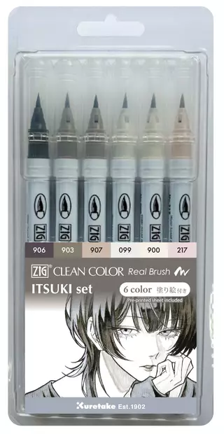 ZIG Clean Color Real Brush 6-setti Itsuki-värejä - Kalligrafiakynät - ZIG6000AT6V1 - 1