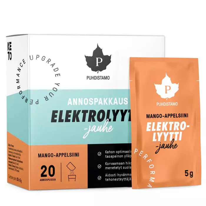 Puhdistamo Elektrolyyttijauhe Mango-appelsiini - Annospussit 20 x 5g - Mineraalit ja elektrolyytit - 000221 - 1