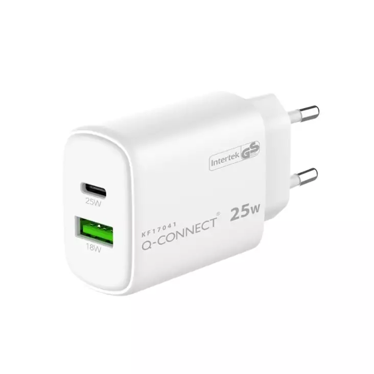Seinälaturi Q-Connect 25W USB-A ja USB-C - Laturit ja varavirtalähteet - 395091 - 1