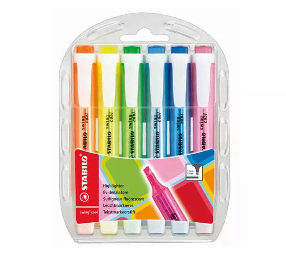 Korostuskynä Stabilo Swing Cool värilajitelma 6 kpl - Korostuskynät - 43351 - 1