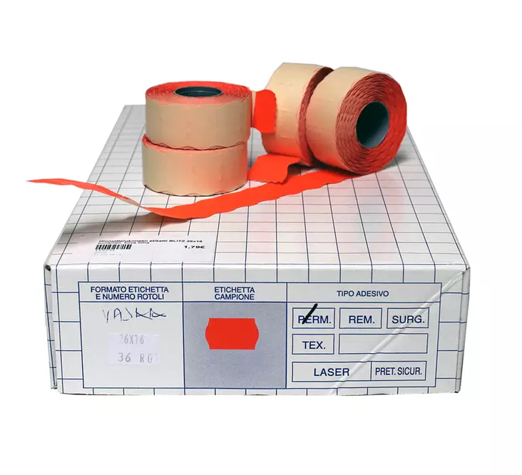 Blitz Hinnoitteluetiketti 26x16mm punainen, kova liima - Hinnoittelulaitteet ja tarvikkeet - 125231 - 1