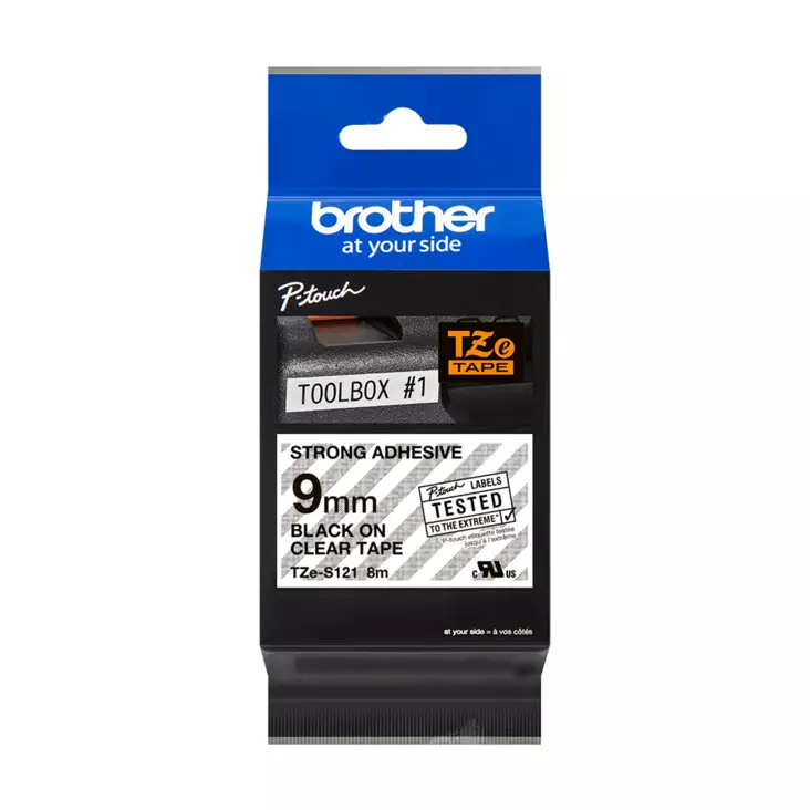 Brother TZe-S121 9mm kirkas/musta teksti - Brother tarrakirjoittimet ja tarrateipit - TZES121 - 2