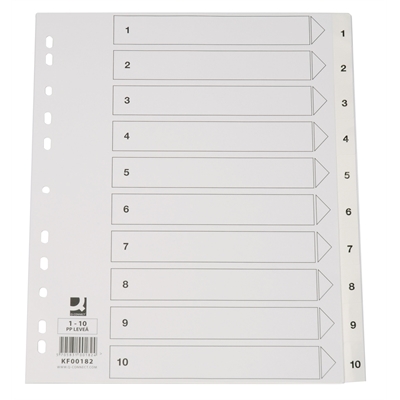 Hakemisto Q-Connect 1-10 PP ylileveä valkoinen - Hakemistot, rekisterit - 218031 - 1