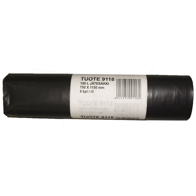 Jätesäkki 150l musta /10kpl/rl - Jätepussit- ja säkit - 18021 - 2