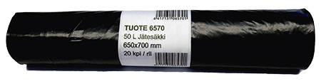 Jätesäkki 50L musta 650x700 - Jätepussit- ja säkit - 617011 - 1