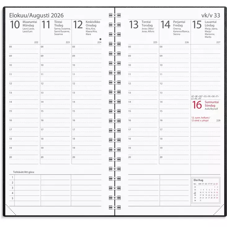 Kalenteri 2026 Interplano musta keinonahka (kaksikielinen) - Taskukalenterit - 398011 - 1