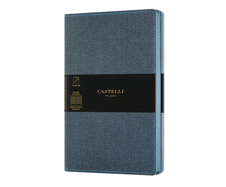Muistikirja Castelli 13x21cm 224s ruudut Harris Slate Blue - Muisti- ja konttorikirjat - 11651 - 1