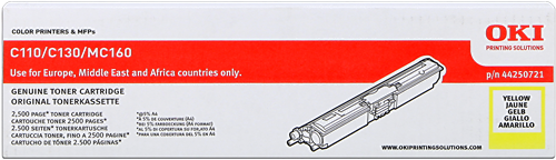 OKI C110/130/MC160 keltainen 2500s. - Oki laserkasetit - 44250721 - 1