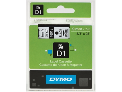 Tarrakasetti Dymo D1 41913 9mm valkoinen/musta - Dymo tarrakirjoittimet ja tarrateipit - 254101 - 1