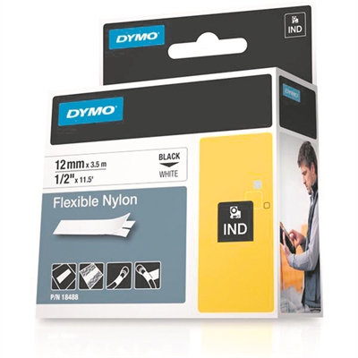 Tarrakasetti Dymo RhinoPro 18488 nylon 12mm valkoinen 3,5m - Dymo tarrakirjoittimet ja tarrateipit - 254201 - 2