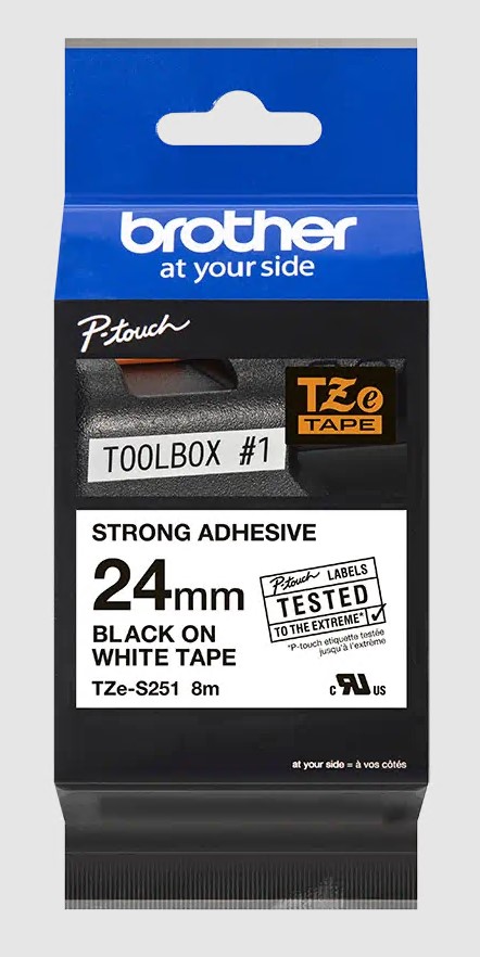 TZeS teippi 24mmx8m vahva musta/valkoine - Brother tarrakirjoittimet ja tarrateipit - TZe-S251 - 1