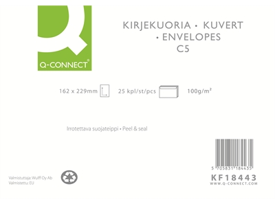 Uusiokuori Q-Connect C5 100g tarra ruskea/25 - Kirjekuoret - 240231 - 1