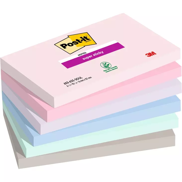 Viestilappu Post-it Super Sticky 76x127mm soulful 6 kpl - Viestilaput, muistilaput, kuutiot - 236881 - 1