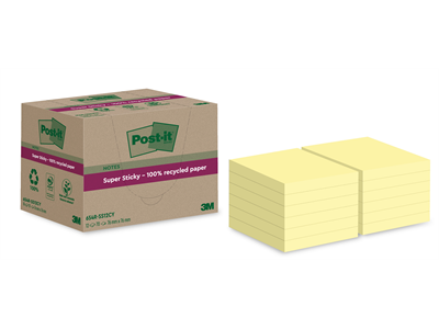 Viestilappu Post-it Super Sticky eco 76x76mm keltainen/12kpl - Viestilaput, muistilaput, kuutiot - 18271 - 1