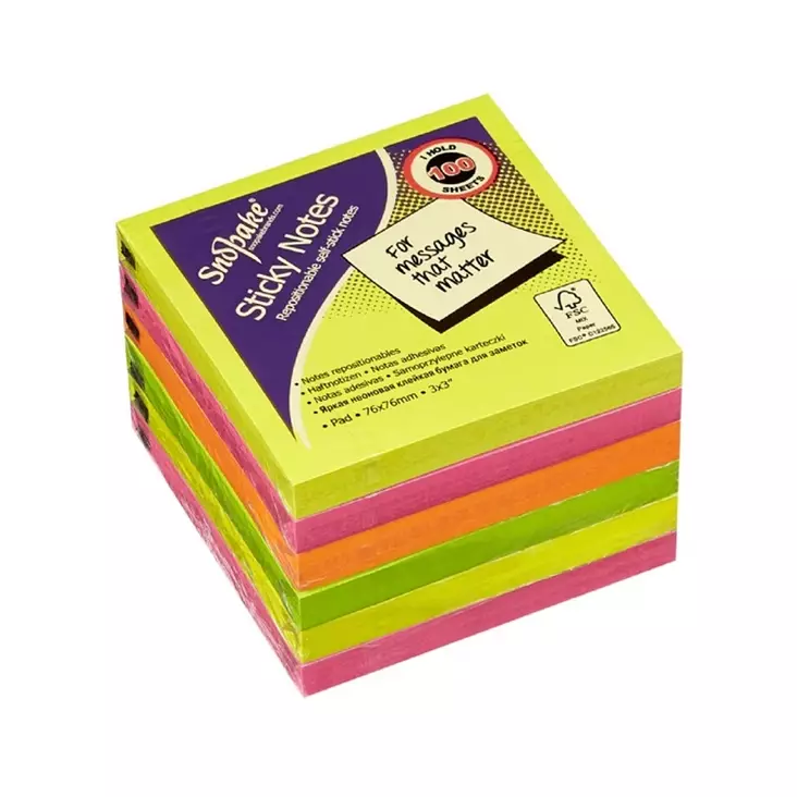 Viestilappu Snopake 76x76mm FSC neonlajitelma /6 - Viestilaput, muistilaput, kuutiot - 451131 - 1