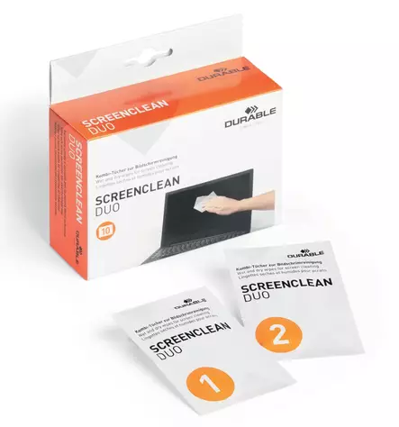 Durable puhdistuspyyhe näytölle kuiva/kostea, 1 kpl= 2x10 pyyhettä - Puhdistusliinat ja paineilma - 572102 - 1