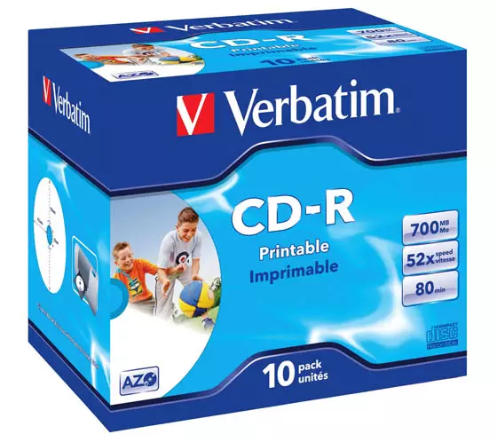 CD-R-levy Verbatim Wide Inkjet Printable 700MB 52x jewelcase - Muistitikut, CD-, DVD-levyt - 52372 - 1