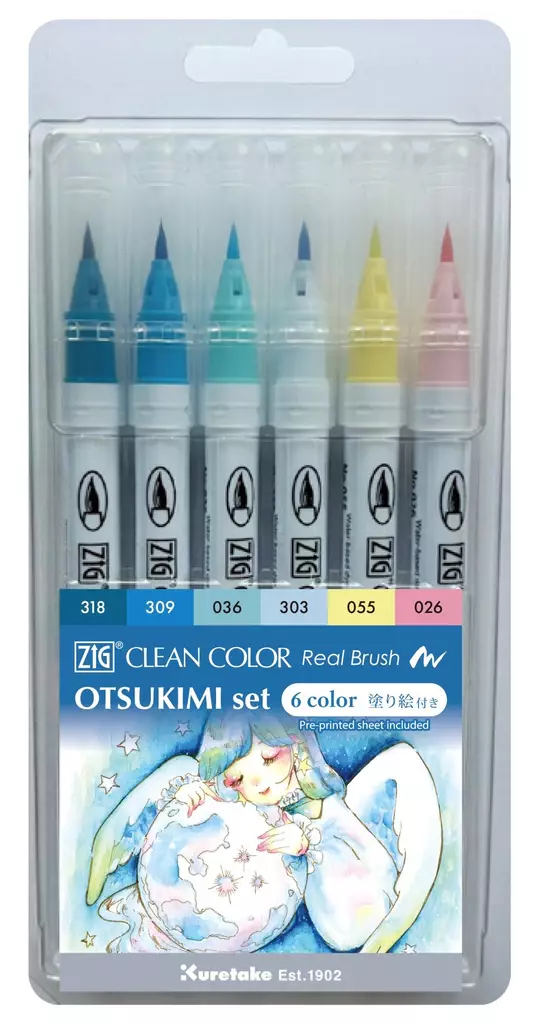 ZIG Clean Color Real Brush 6-setti Otsukimi-värejä - Kalligrafiakynät - ZIG6000AT6V2 - 1