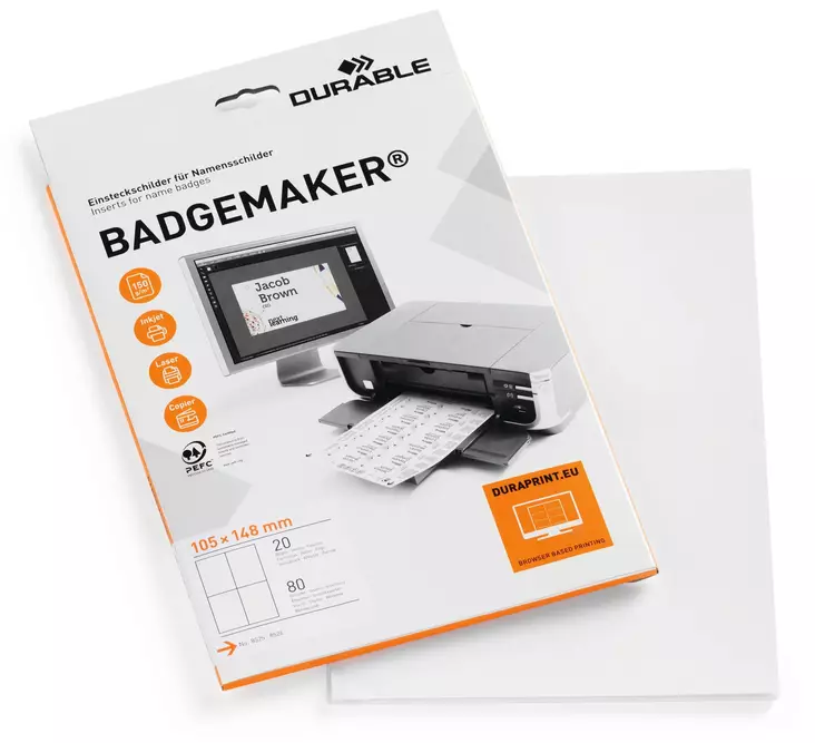 Durable nimikorttipaperi A6 105x148mm 80 kpl - Nimikortit, kongressineulat, kaulanauhat - 142002 - 1