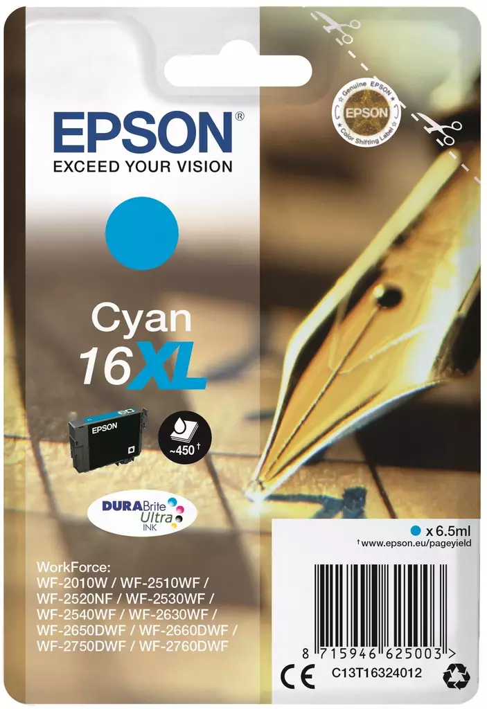 Epson cyan 16XL DURABrite Ultra - Epson mustesuihkupatruunat - T16324012 - 1